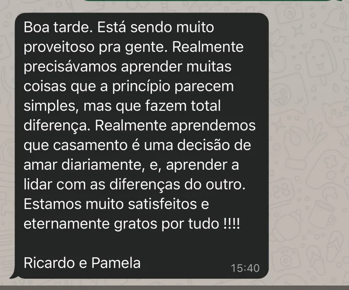 Depoimento 1 enviado por mensagem